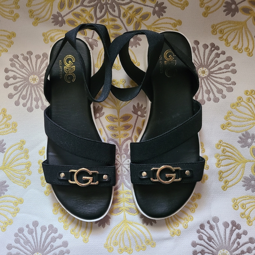 GBG Black & Gold Strappy Sandles